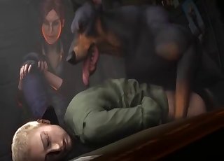 Muscled 3D doberman fucked her cunt